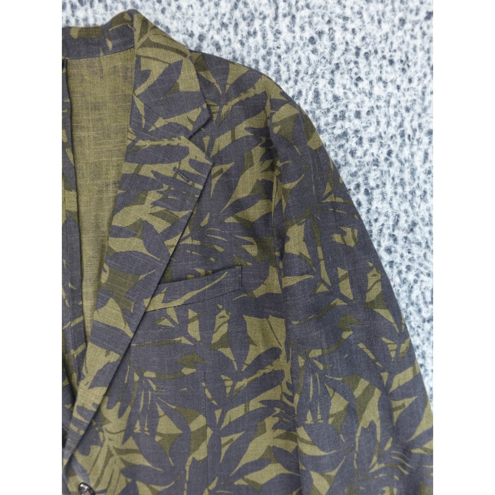 J.Crew Ludlow Linen Mens Large Olive Green Charcoal Tropical Leaf Print Blazer - Picture 3 of 15